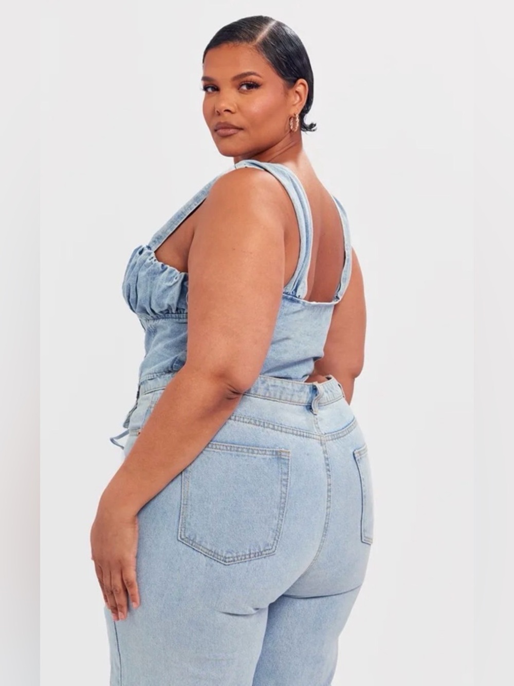 PrettyLittleThing Plus Vintage Ruched Denim Lace Up Corset Size 24 NWT - Picture 2 of 5